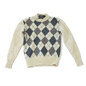 Tip Top Kid's Crewneck Sweater in Cream and Brown Argyle #D2509-0170